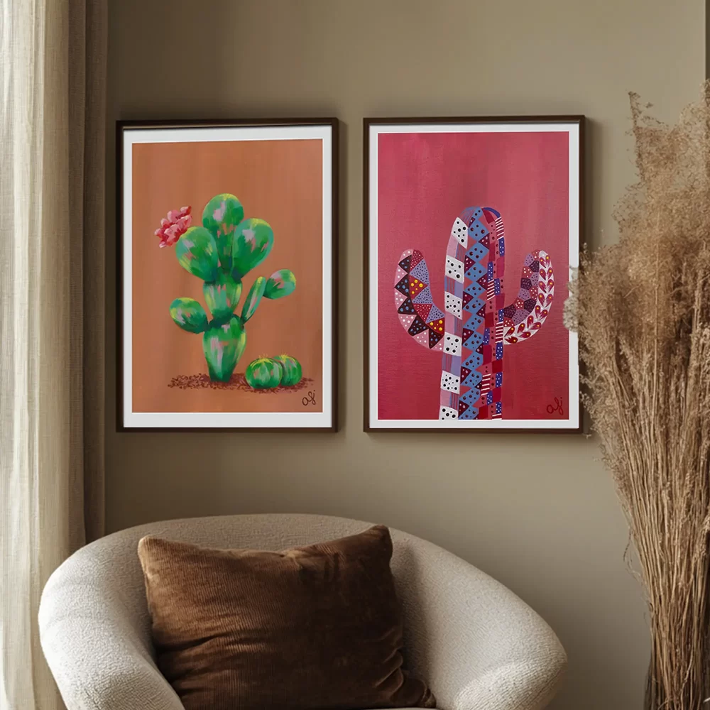 Pink Cactus Art Print 2 and Floral Cactus