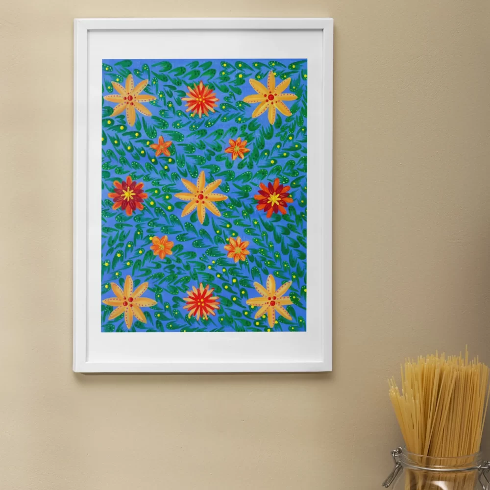 Floral Dance Blue – Vibrant Botanical Art Print Andrea Arting